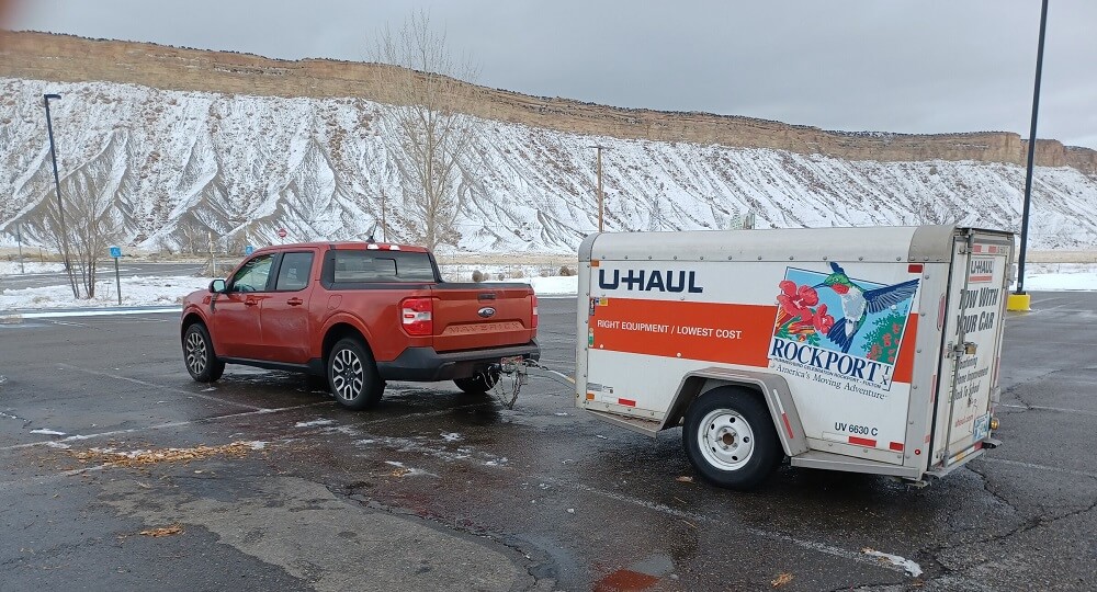 Ford Maverick with Uhaul Cargo trailer