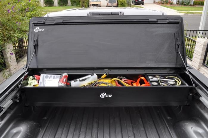Tonneau bed covers with tool box