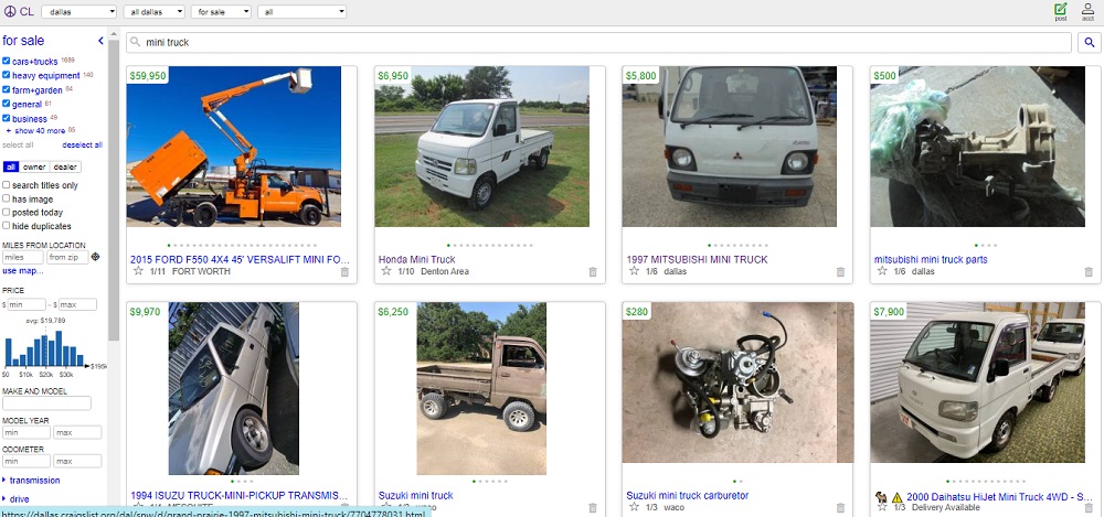 Craigslist listing for Japanese mini truck